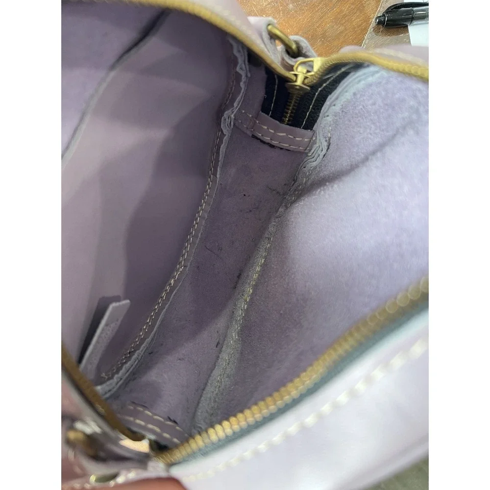 Portland Leather Goods Lilac Lavender Round Leather Crossbody Bag Purse
